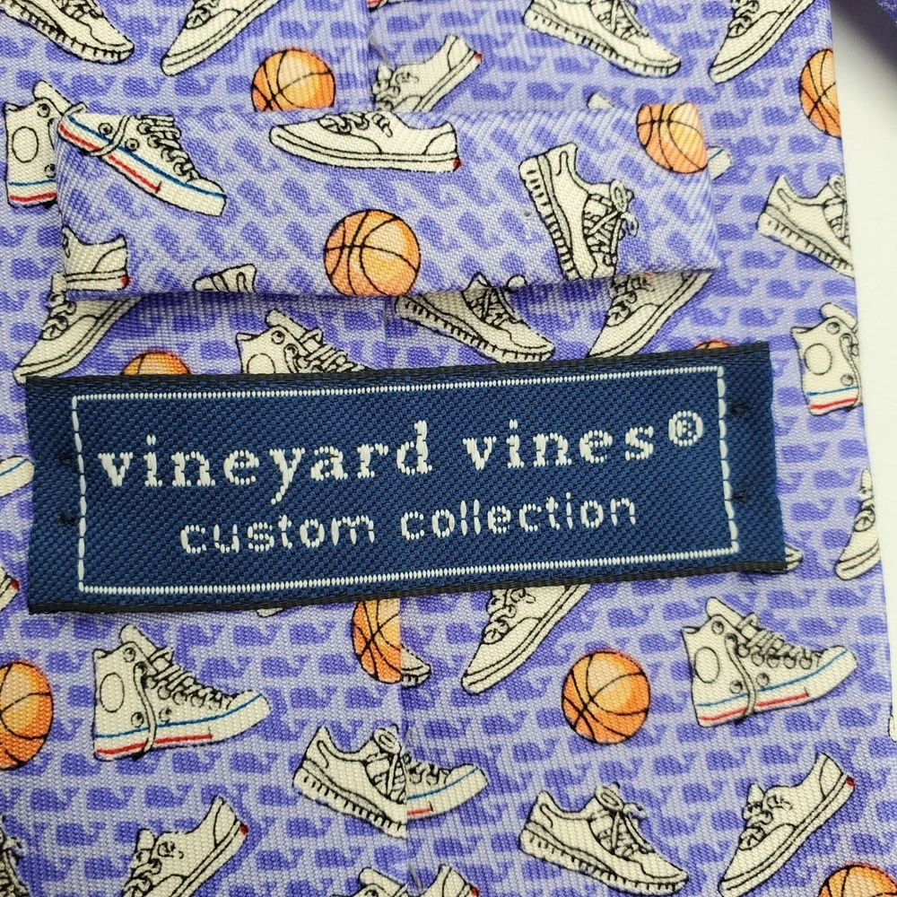 Vineyard Vines Coaches vs Cancer Basketball Sneaker Silk Tie Purple Made in USA